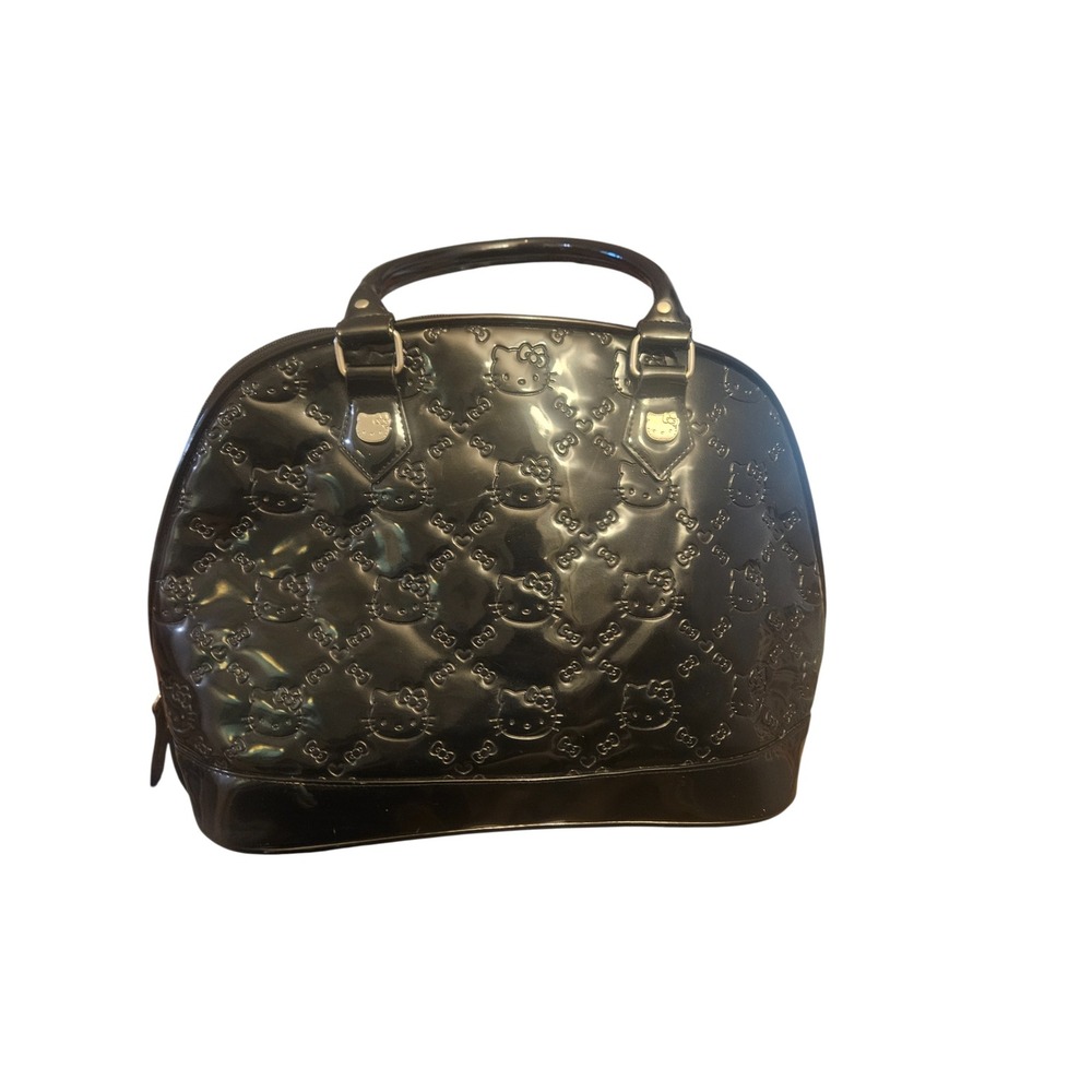 Hello Kitty Sanrio Black Patent Embossed Dome Satchel Bag Bowler Handbag 18in - Picture 4 of 9